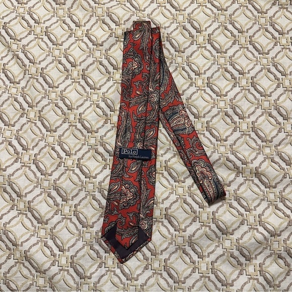 Polo Ralph Lauren Tie Paisley Orange & Gray Silk Made in USA by Hand 54” x 3” - Picture 6 of 8